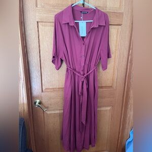 BloomChic Mauve Button-Front Maxi Dress